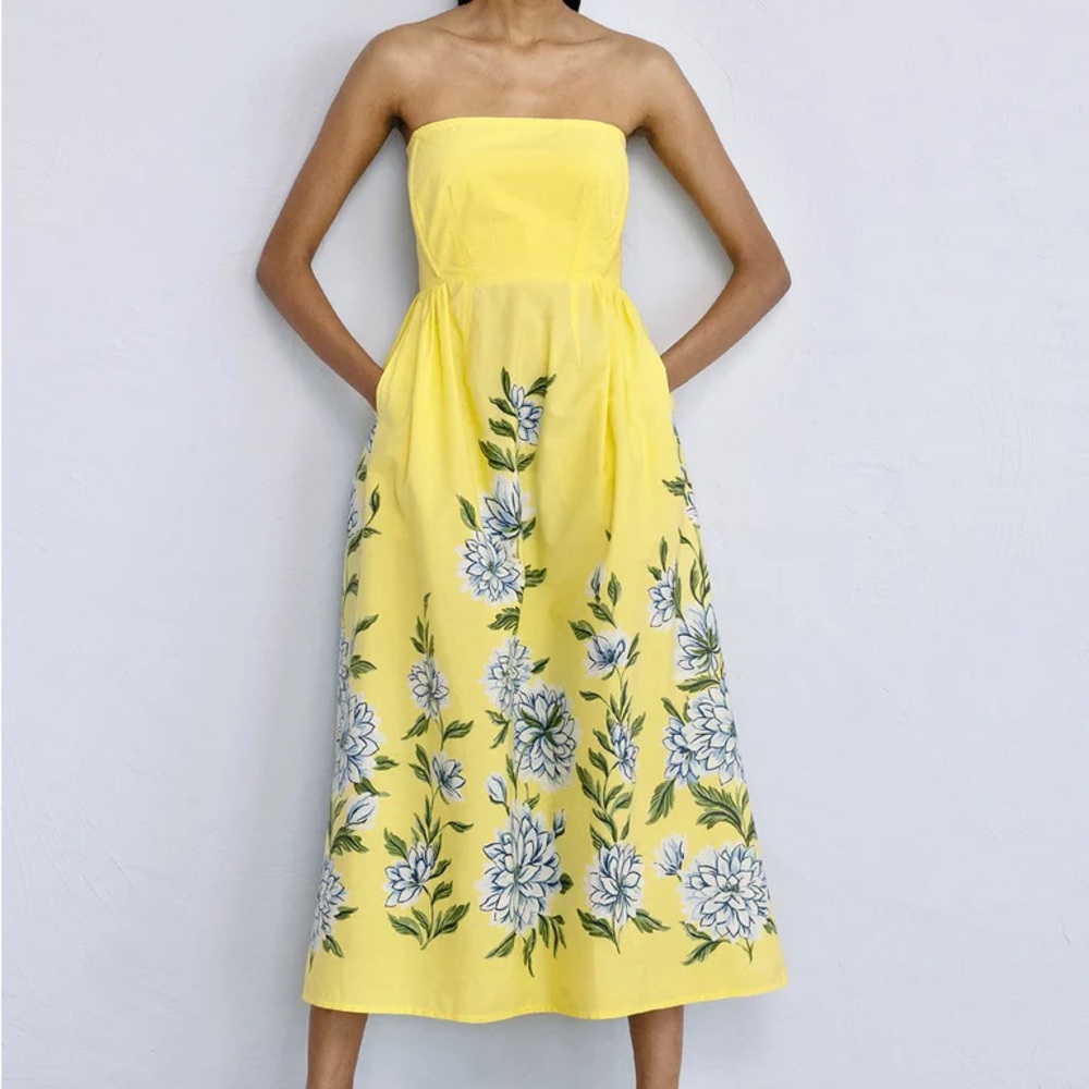 Banjanan Yellow Strapless Dress SIMONA DRESS KILLARA BORDER QUINCE